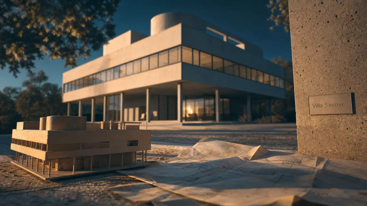 Architecte moderne : villa moderniste béton sur pilotis, rideau de verre