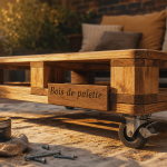 Table basse en bois de palette meuble poncée et huilée sur roulettes