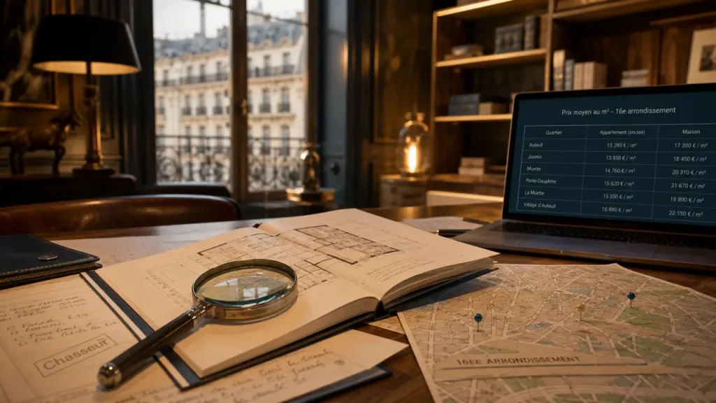 Chasseur immobilier Paris 16 : dossier off market et prix au m²