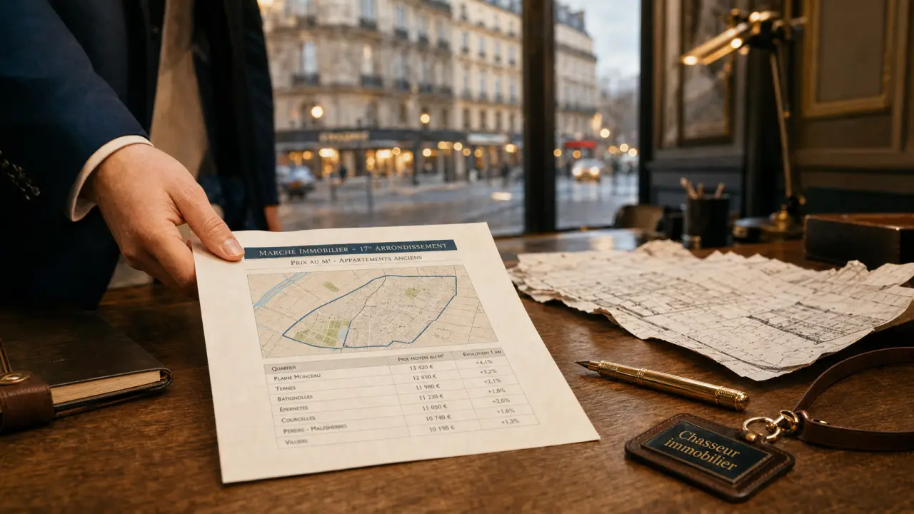 Chasseur immobilier Paris 17 : carte des quartiers et prix au m²