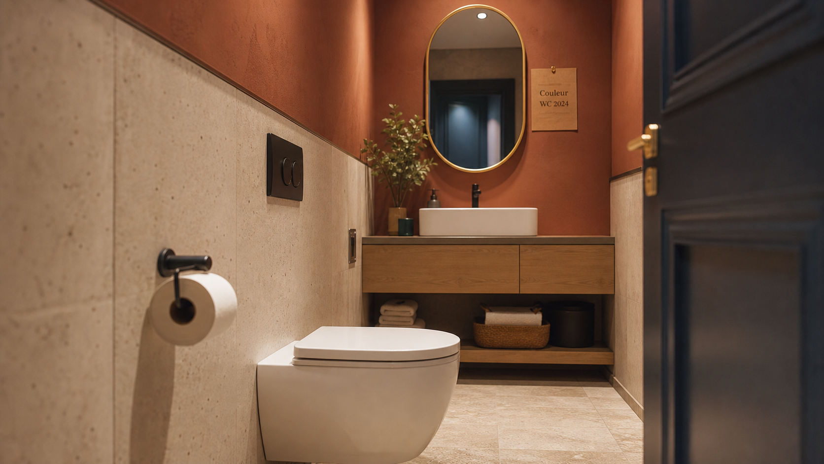 Couleur wc tendance 2024 : terracotta et bleu saphir, WC moderne