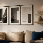 Décorer un mur blanc : cadres noirs et blancs et lumière dans un salon