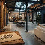 Définition d un loft : intérieur industriel réhabilité, briques et poutrelles métalliques, grande verrière