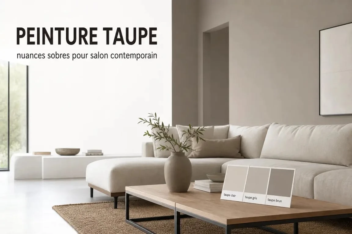 Peinture taupe dans un salon contemporain avec nuancier de taupe clair, taupe gris et taupe brun