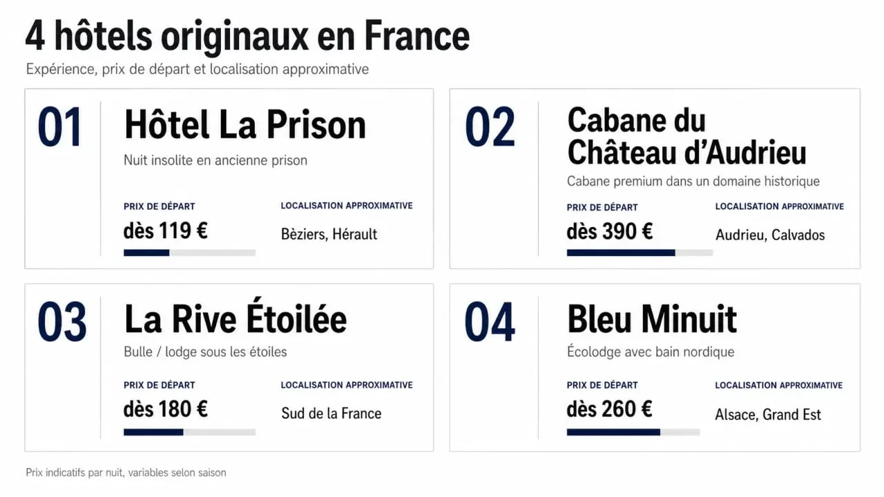 Comparatif des meilleurs hotel original en france avec prix, expérience et localisation