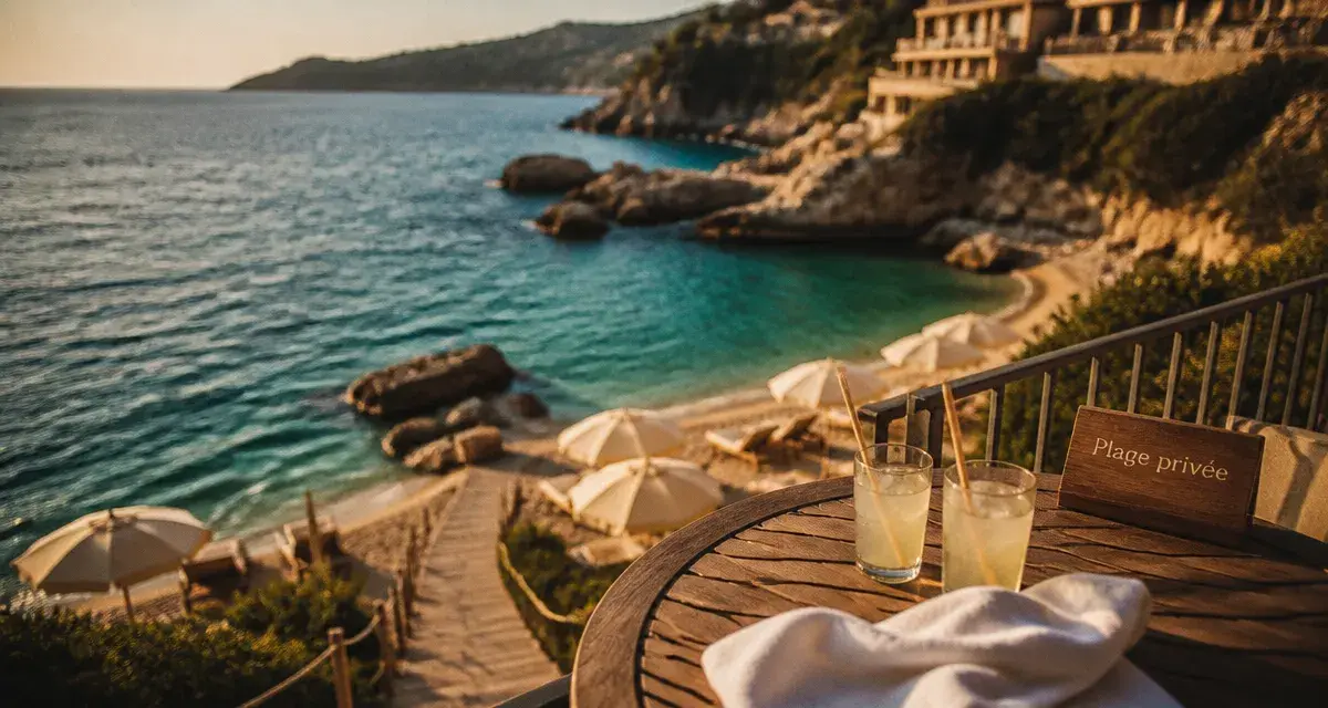Hotel albanie bord de mer, plage privée et vue mer depuis le balcon