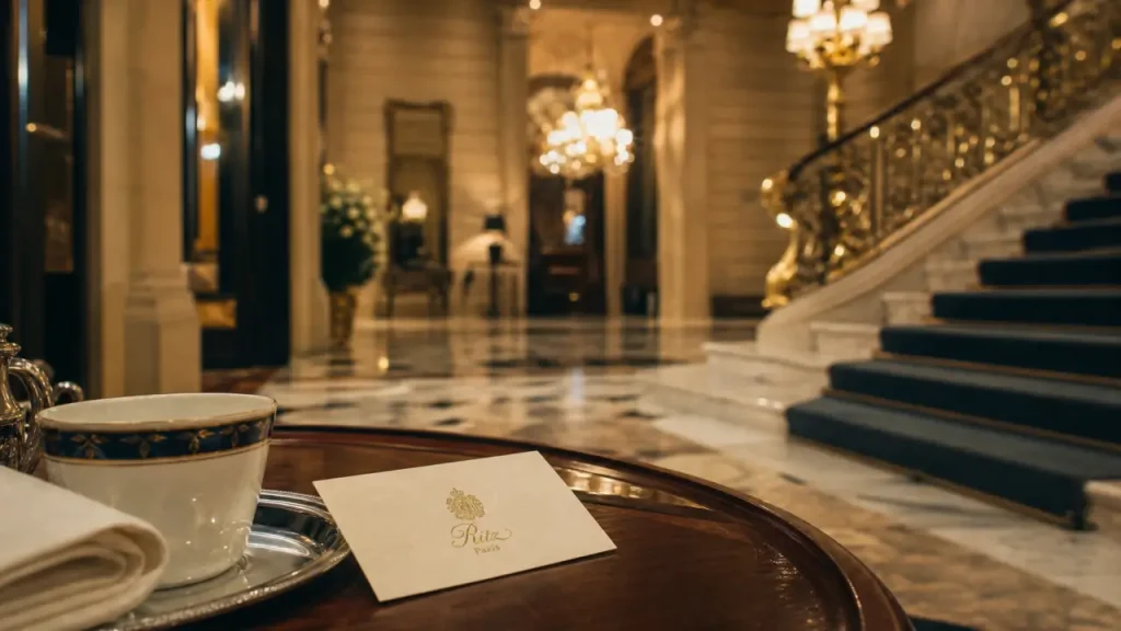 Hotel le plus cher de france : entrée du Ritz Paris, marbre et dorures