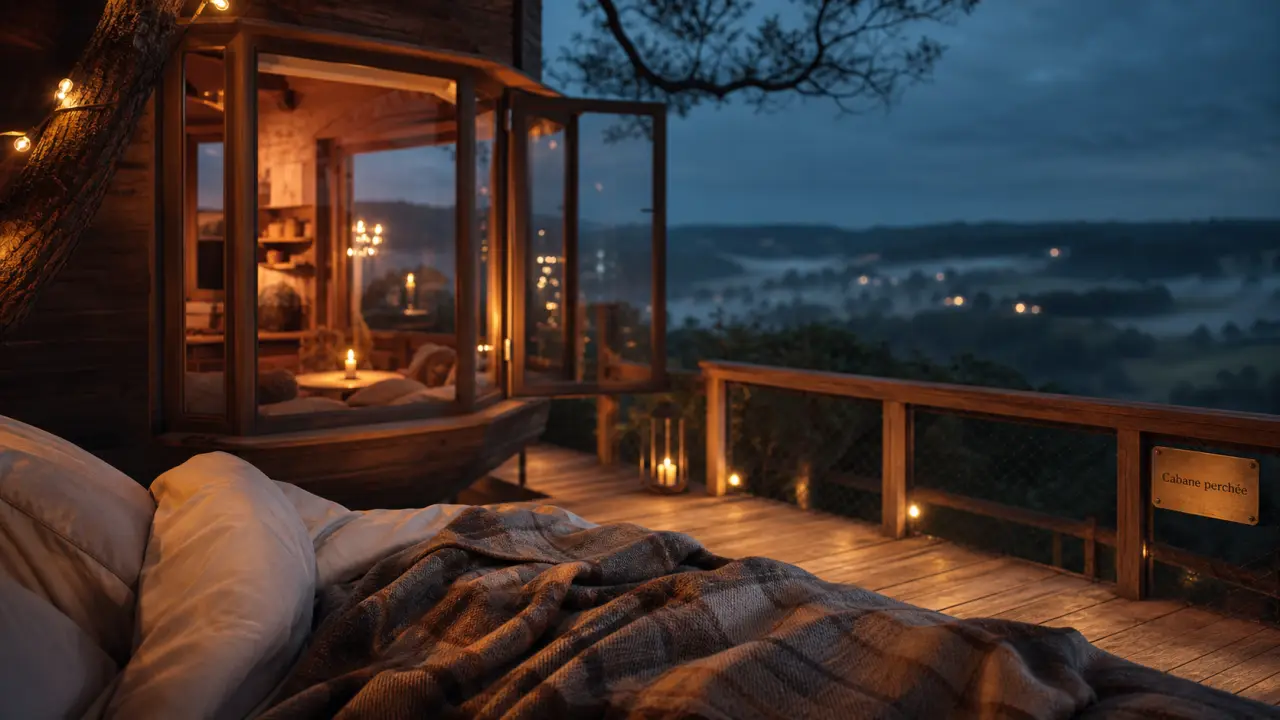 Hotel original en france : cabane perchée, vue terrasse en bois