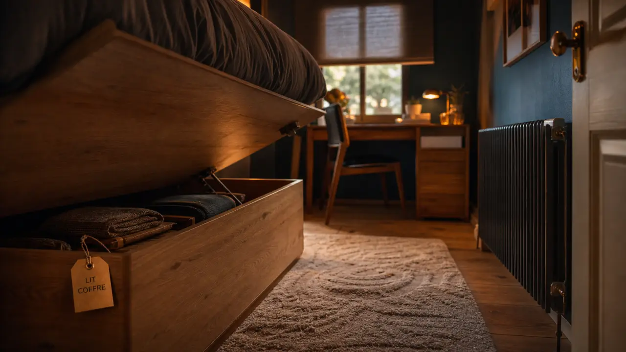 Lit pour petite chambre : lit coffre compact dans une petite chambre