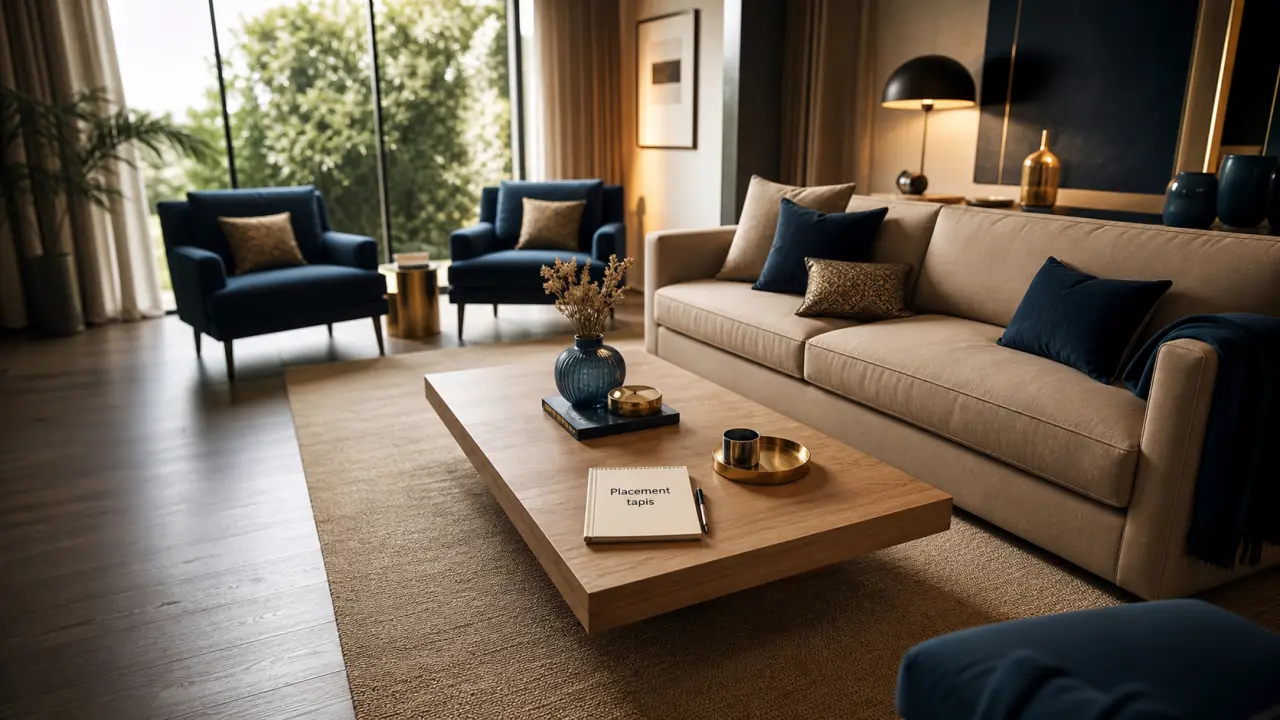 Tapis dans salon avec 30 cm de débordement