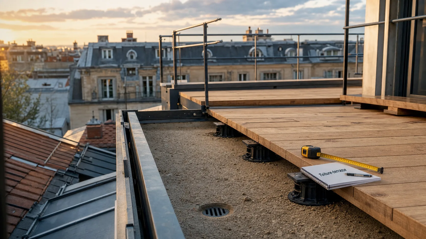 Terrasse sur toiture inclinée, vérification pente, structure et étanchéité