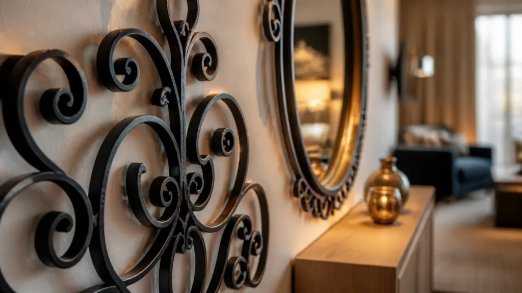 Décoration fer forgé intérieur noir mat, volutes et thermolaquage