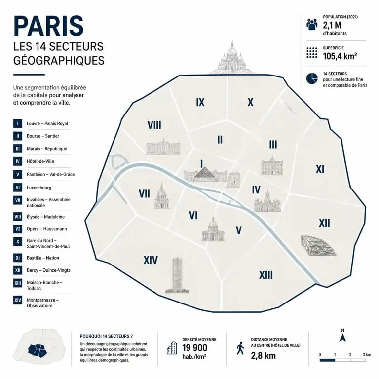 Carte schématique des secteurs géographiques pour l'encadrement des loyers à Paris