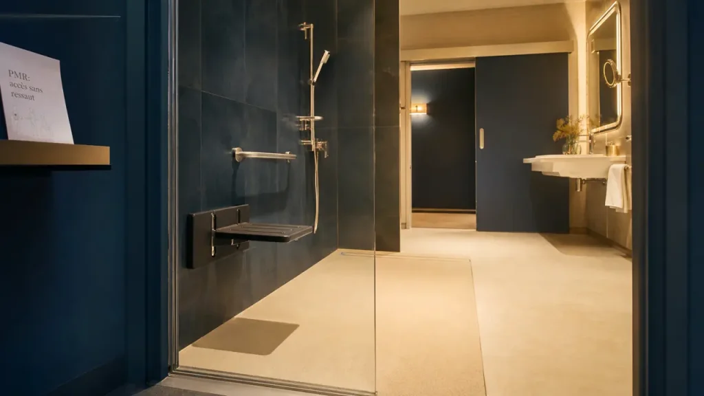 Salle de bain norme PMR : 150 cm, douche de plain-pied et erreurs à éviter