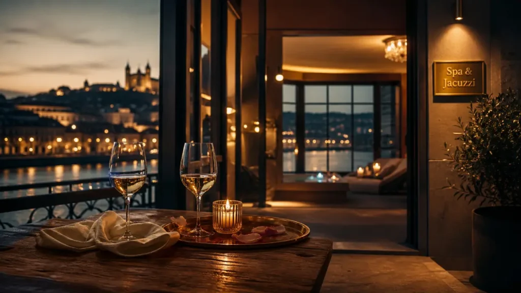 Séjour romantique à Lyon : table et spa jacuzzi à l’hôtel