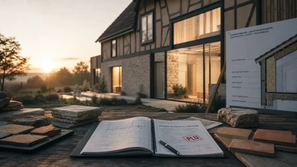 Style de maison : charme traditionnel et exigences RE2020, chantier et isolation visible