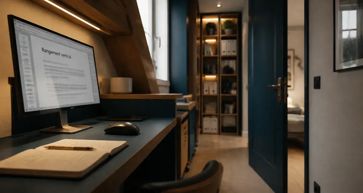 Aménagement bureau professionnel petit espace : bureau compact et rangement vertical