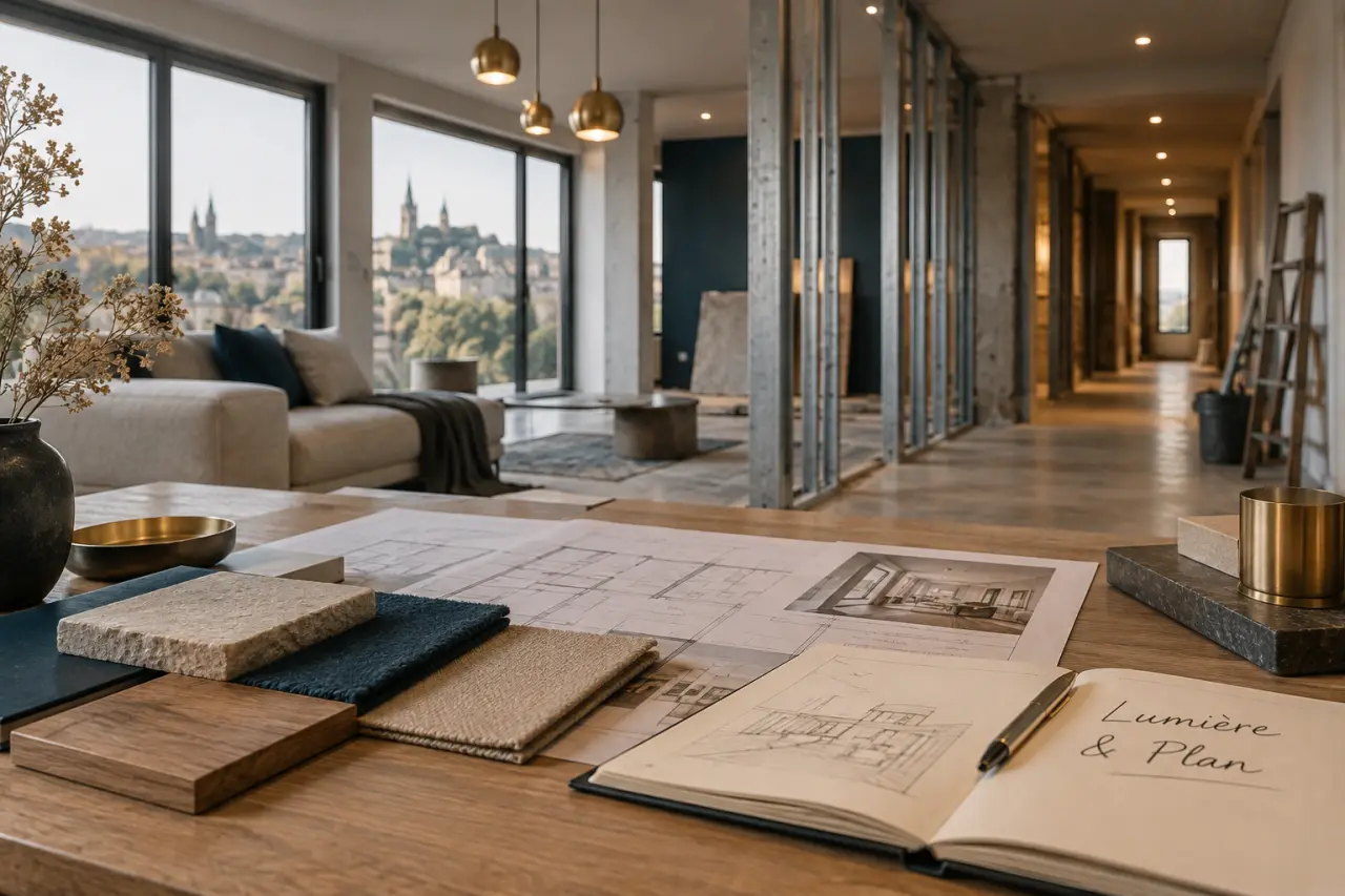 Aménagement intérieur Luxembourg : pièce rénovée, plans, lumière naturelle