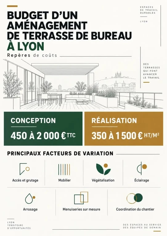 Infographie sur le budget d’un aménagement de terrasse de bureau à Lyon