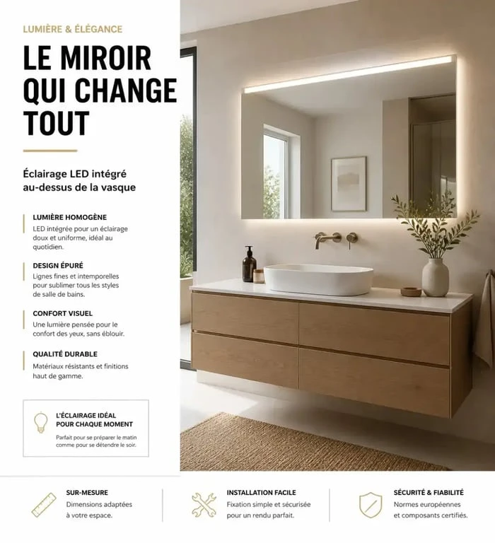 Éclairage et miroir pour home staging salle de bain