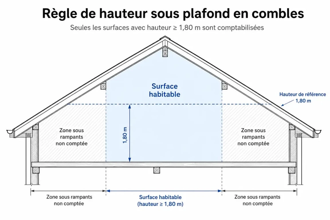 Schéma de la hauteur sous plafond pour aménager mes combles