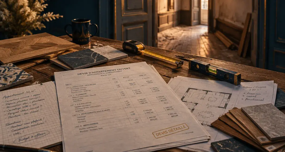 Devis rénovation appartement paris : feuilles de chiffrage et budget