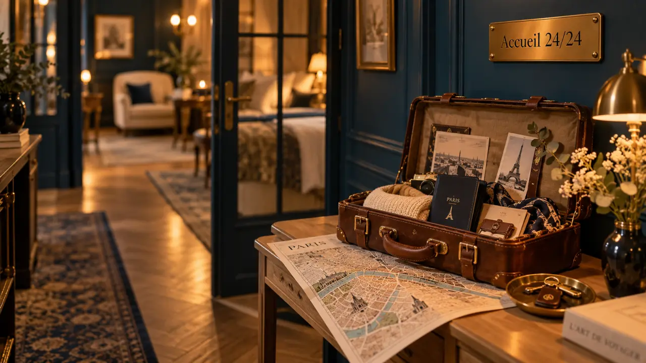 hôtel r de paris - boutique hotel : valise en cuir et ambiance chambre près Saint-Lazare