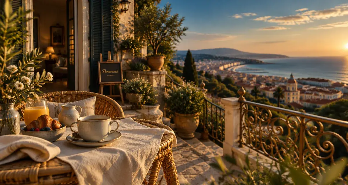 Le panoramic boutique hôtel à Nice : terrasse panoramique en hauteur, mer visible